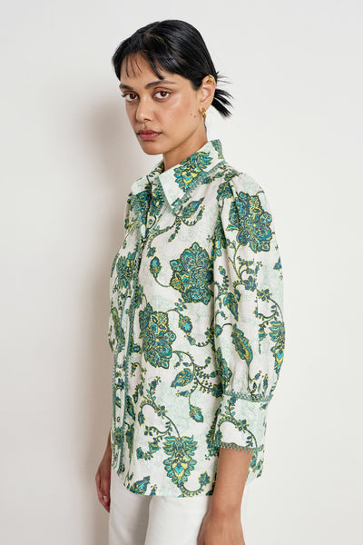 ZOE KRATZMANN SERENADE TOP LINEN PAISLEY FLORAL BLOUSE SHIRT