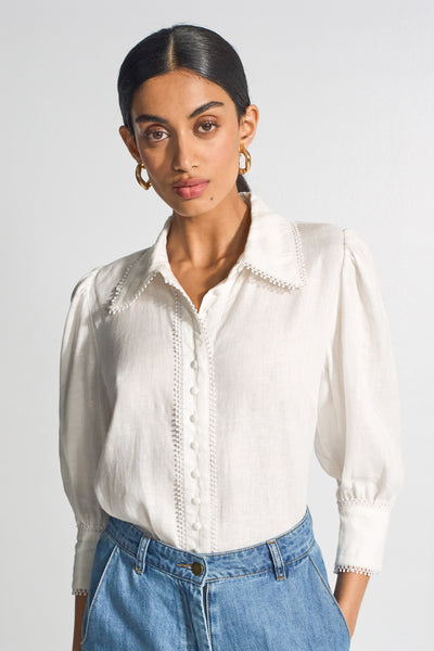 ZOE KRATZMANN SERENADE TOP LINEN BLOUSE IVORY PORCELAIN WHITE