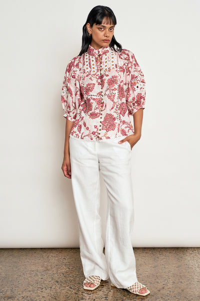 ZOE KRATZMANN EXTEND TOP LINEN BLOUSE ROSE PAISEY