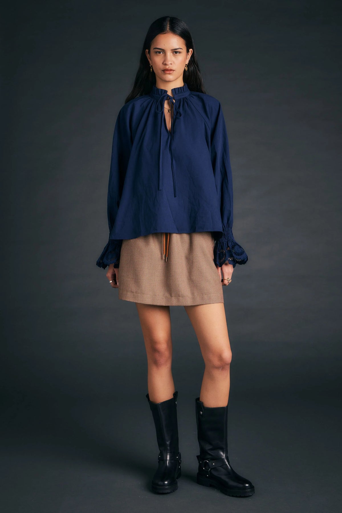 KAREN WALKER IVY BLOUSE NAVY COTTON