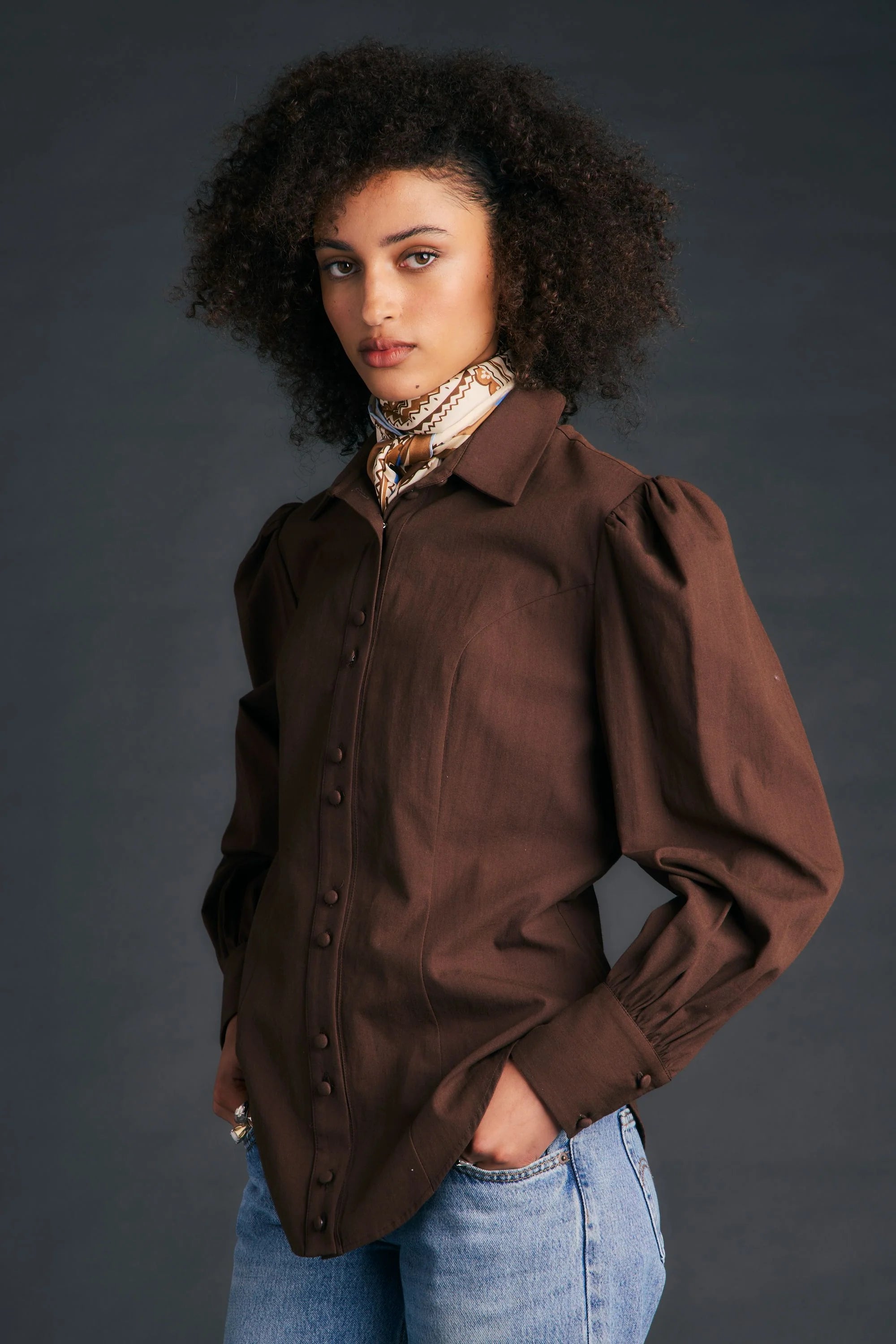 KAREN WALKER PREMIER SHIRT COTTON BROWN CHOCOLATE