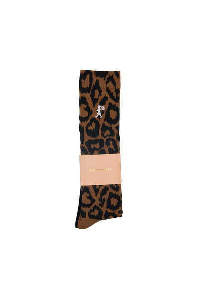 KAREN WALKER LEOPARD KNEEHIGH SOCKS 2 PACK BAMBOO POLYAMIDE ELASTANE BLACK ANIMAL TAN 