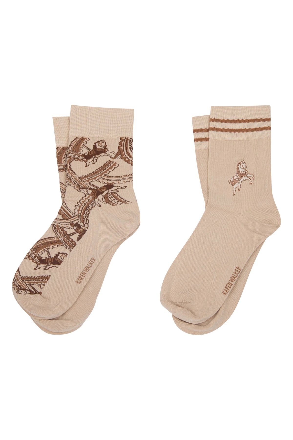 KAREN WALKER CAROUSEL SOCKS 2 PACK CREAM GREEN HORSE BAMBOO POLYAMIDE ELASTANE