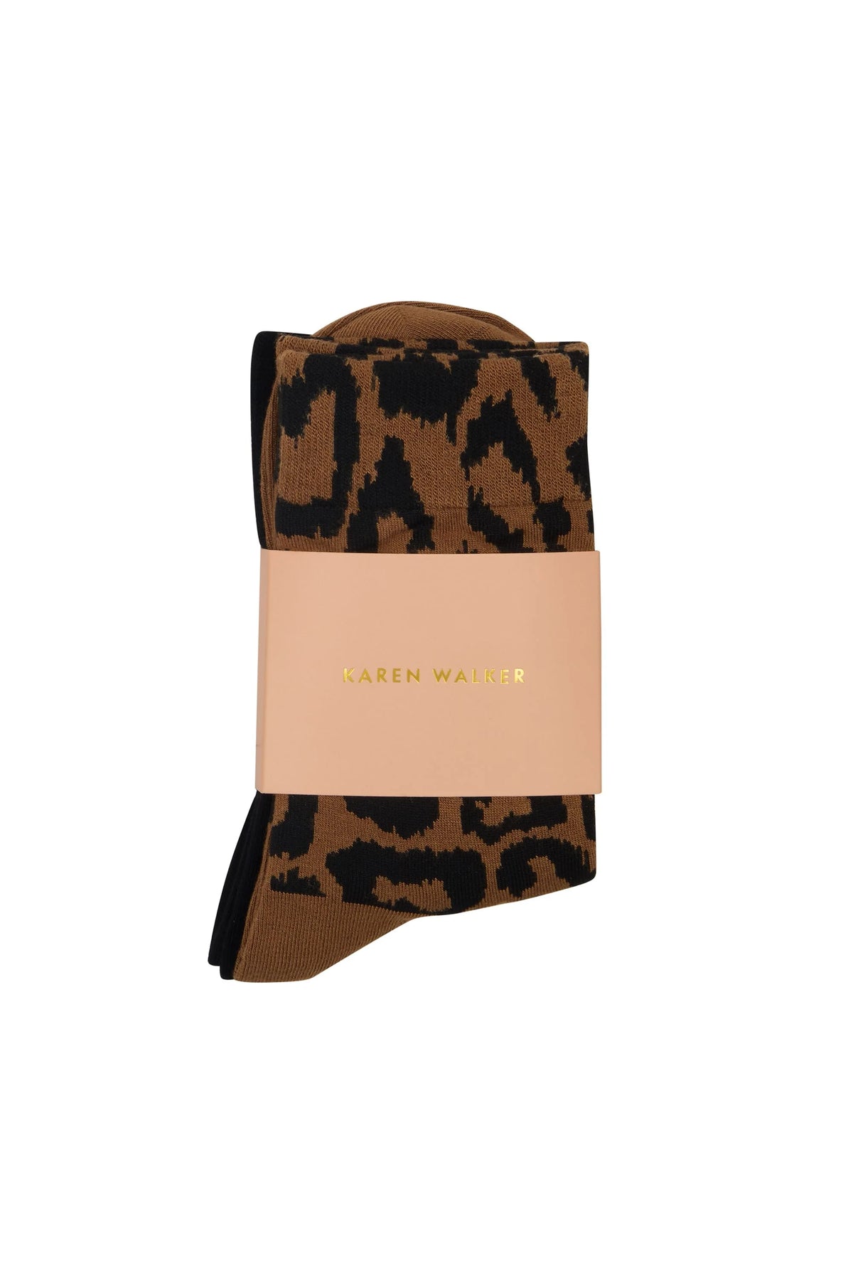 KAREN WALKER LEOPARD SOCKS 2 PACK LEOPARD TAN BLACK ANIMAL PRINT BAMBOO POLYAMIDE ELASTANE