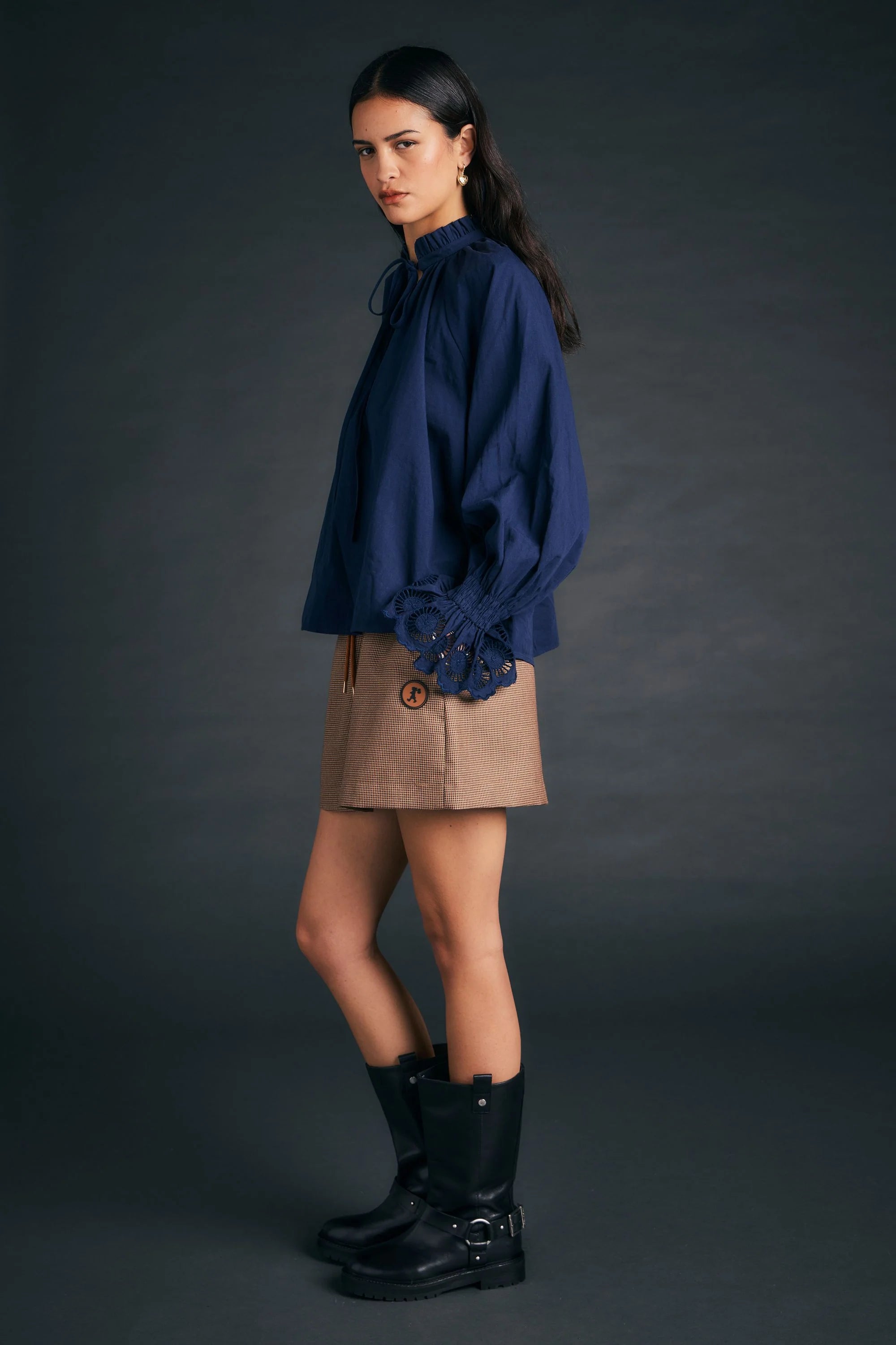 KAREN WALKER IVY BLOUSE NAVY COTTON