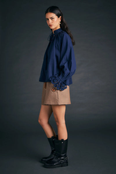 KAREN WALKER IVY BLOUSE NAVY COTTON
