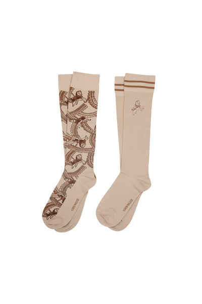 KAREN WALKER CAROUSEL KNEEHIGH SOCKS 2 PACK BAMBOO POLYAMIDE CREAM HORSE