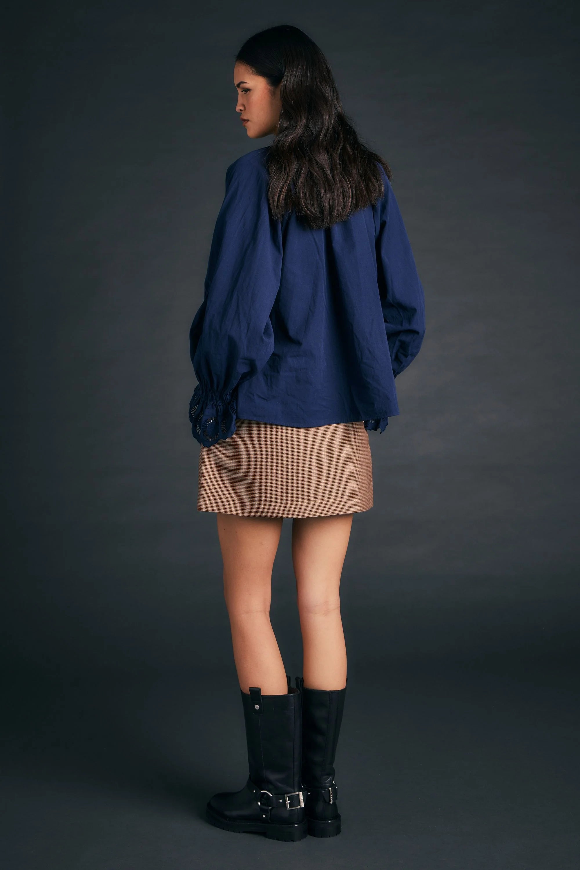 KAREN WALKER IVY BLOUSE NAVY COTTON