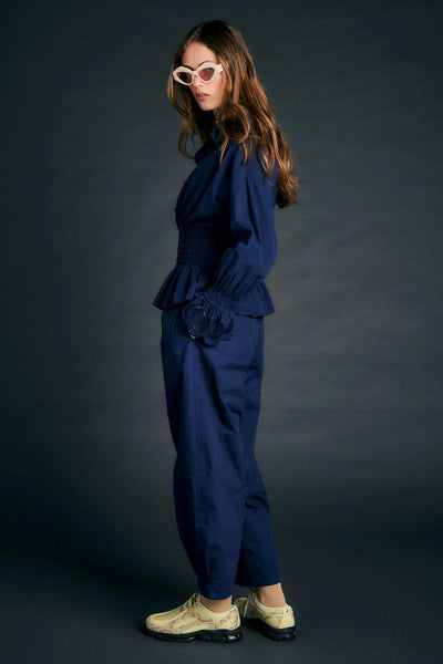 KAREN WALKER MAVERICK PANTS NAVY BLUE COTTON TROUSER