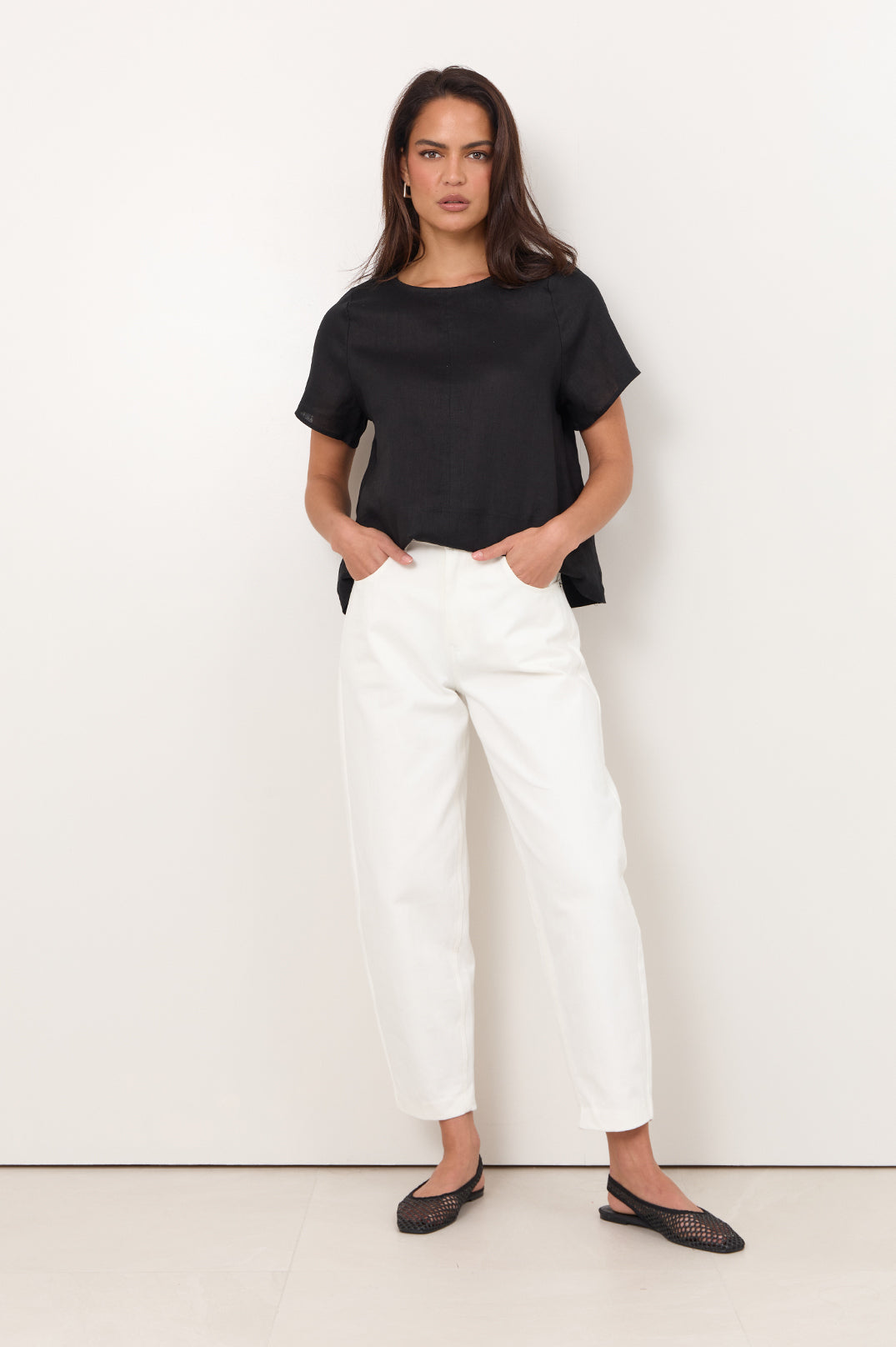 ADORNE HENRI PANT COTTON PANT BARREL LEG JEAN IVORY