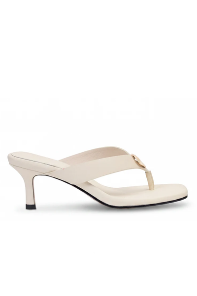 KATHRYN WILSON JUNO HEEL CREAM STONE CALF LEATHER JANDAL SLIDE
