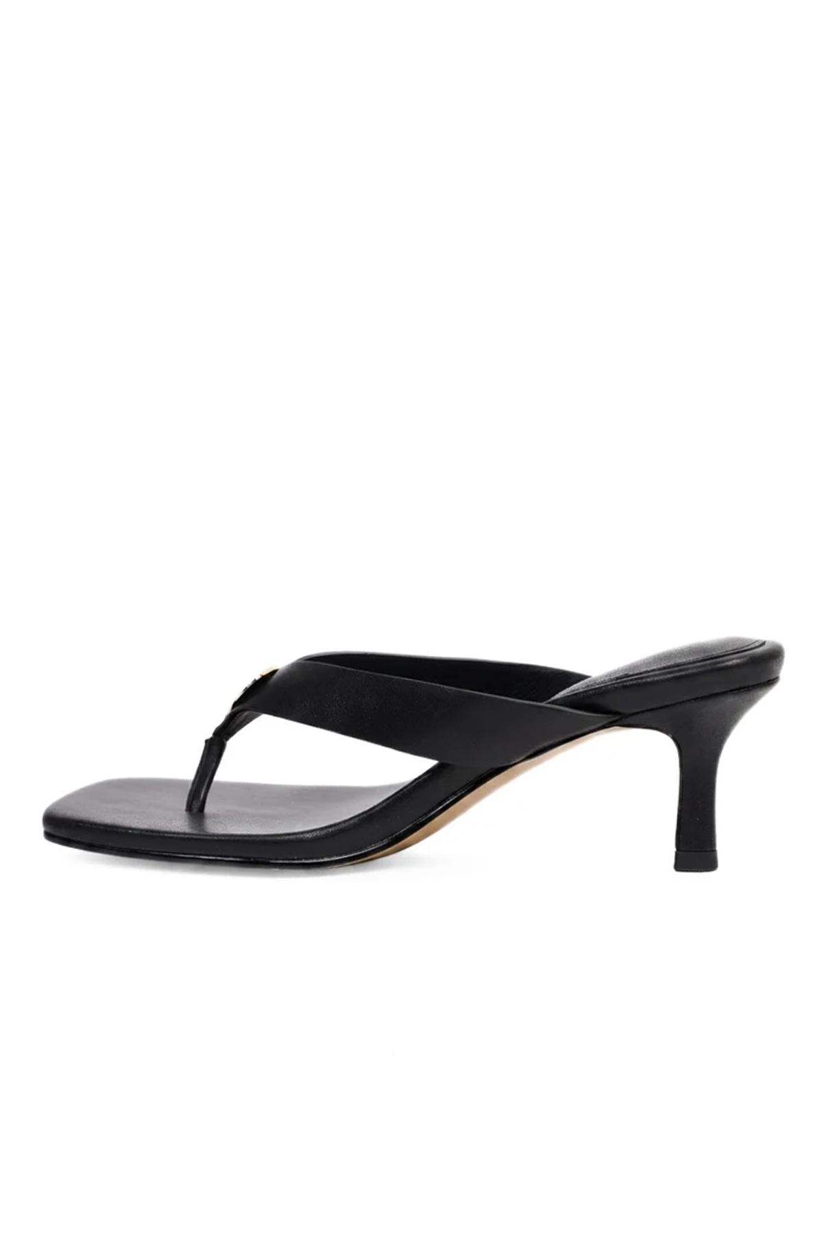 KATHRYN WILSON JUNO HEEL BLACK HOLD LEATHER JANDAL SLIDE