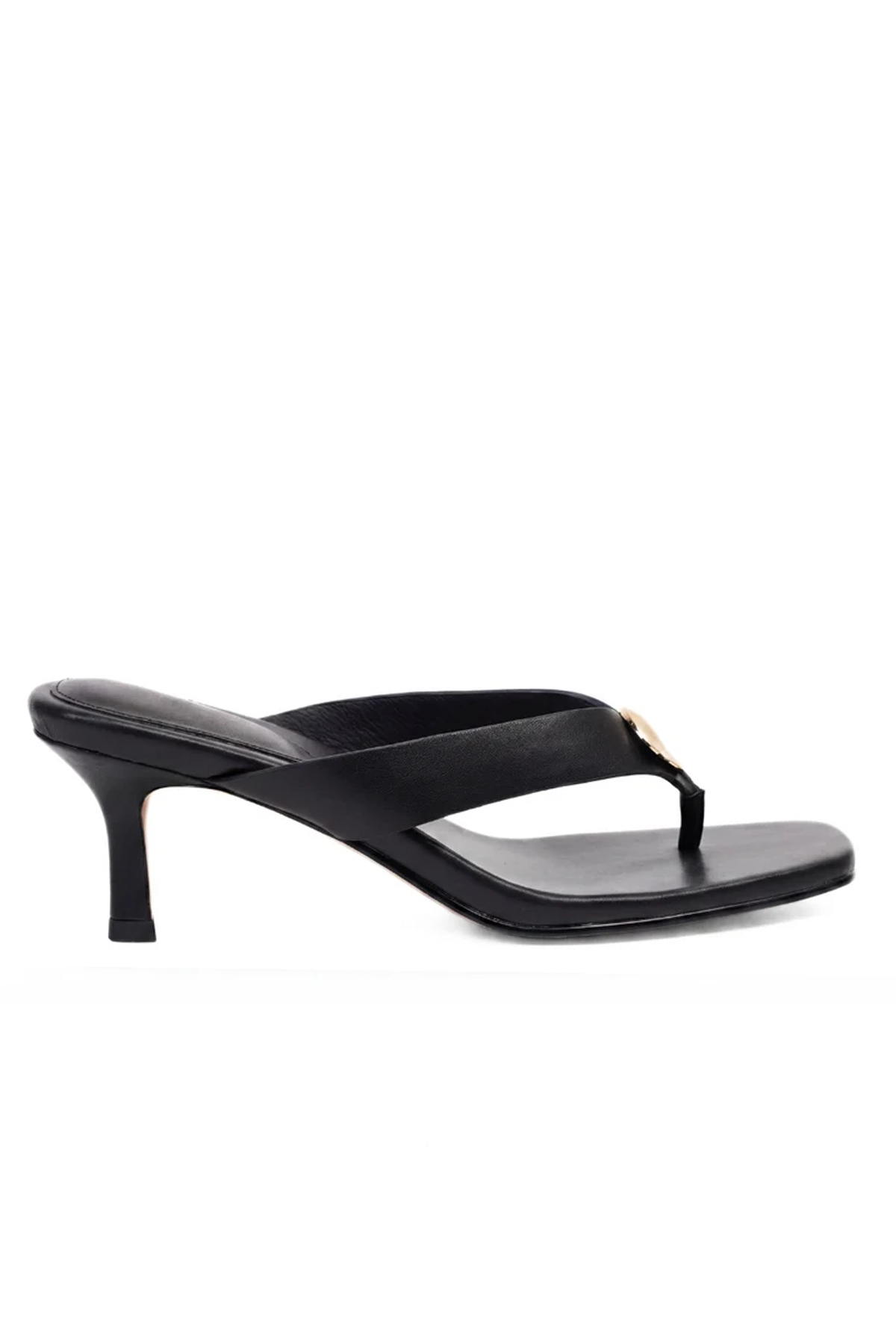 KATHRYN WILSON JUNO HEEL BLACK HOLD LEATHER JANDAL SLIDE