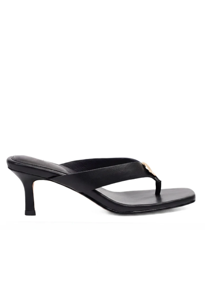 KATHRYN WILSON JUNO HEEL BLACK HOLD LEATHER JANDAL SLIDE