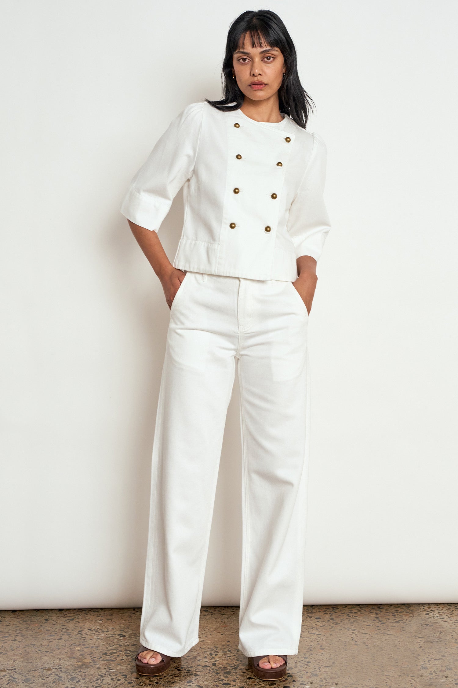 ZOE KRATZMANN PLUNGE JACKET COTTON LYOCELL ELM WHITE IVORY CROPPED JACKET