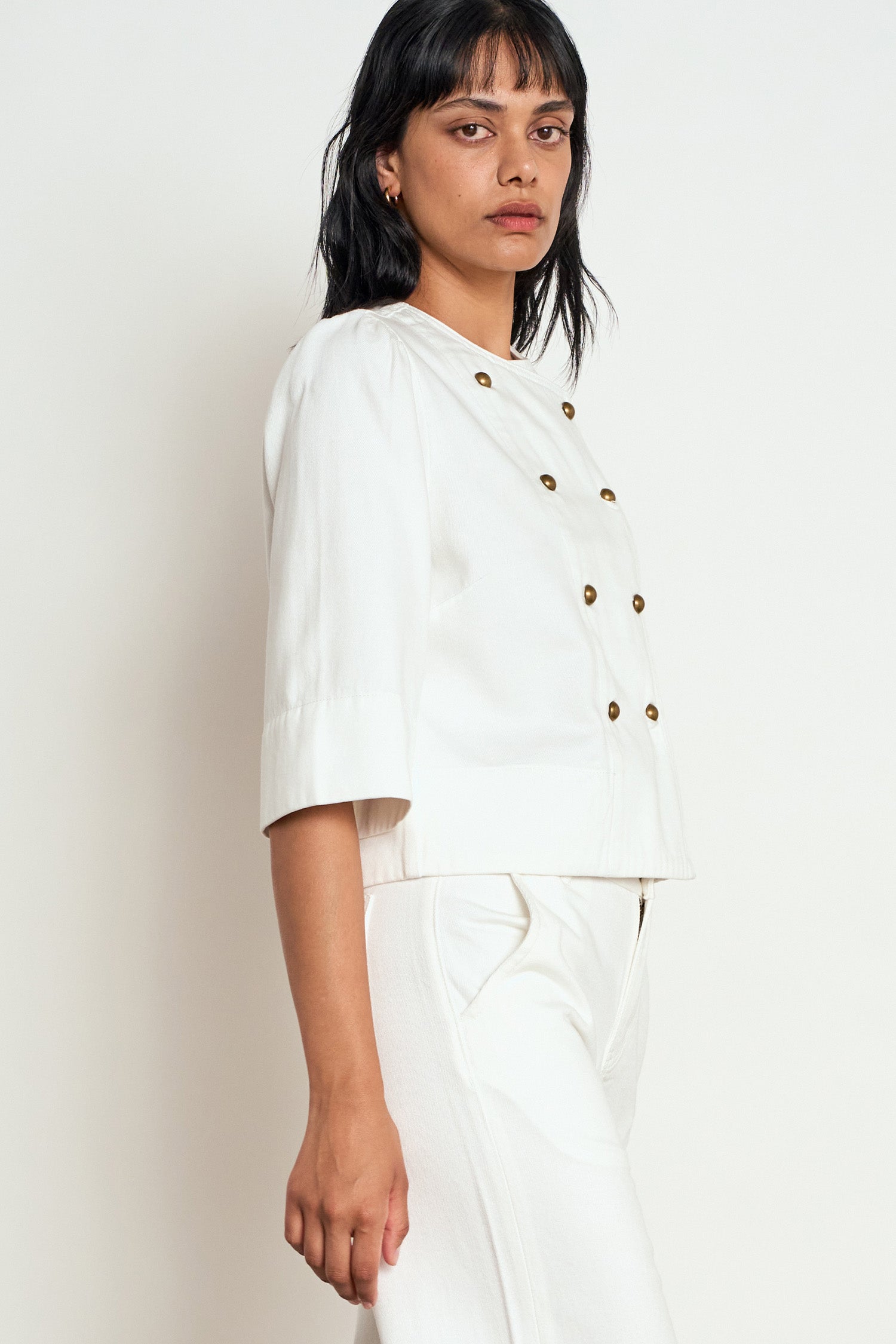 ZOE KRATZMANN PLUNGE JACKET COTTON LYOCELL ELM WHITE IVORY CROPPED JACKET