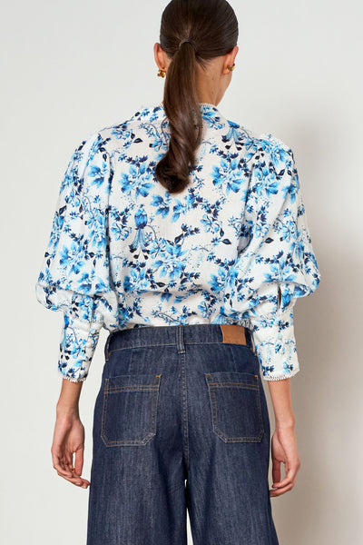 ZOE KRATZMANN PROCLAIM TOP LINEN BLOUSE BLUE FLORAL SONGBIRD