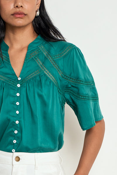 ZOE KRATZAMNN PULSE TOP COTTON GREEN BLOUSE