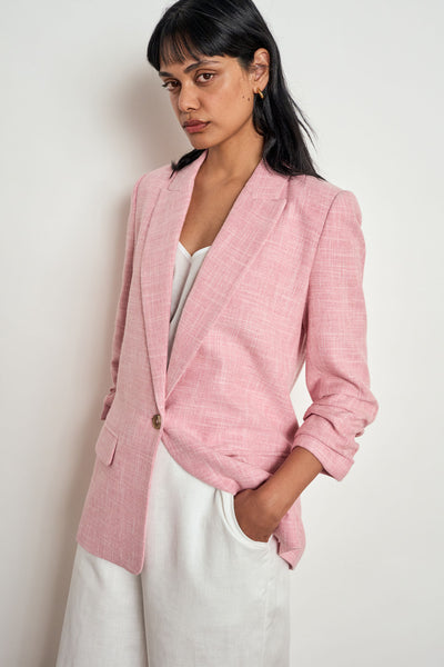 ZOE KRATZMANN REFINE JACKET polyester cotton linen blazer ballet pink and storm grey