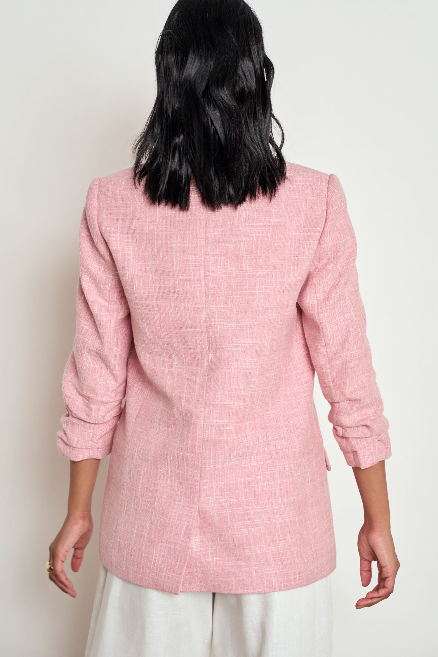 ZOE KRATZMANN REFINE JACKET polyester cotton linen blazer ballet pink and storm grey