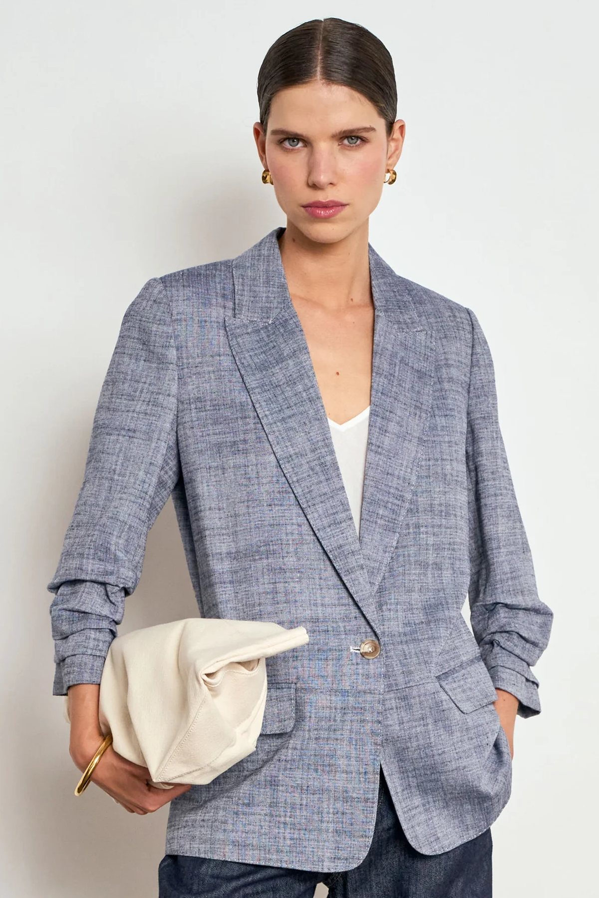 ZOE KRATZMANN REFINE JACKET polyester cotton linen blazer ballet pink and storm grey