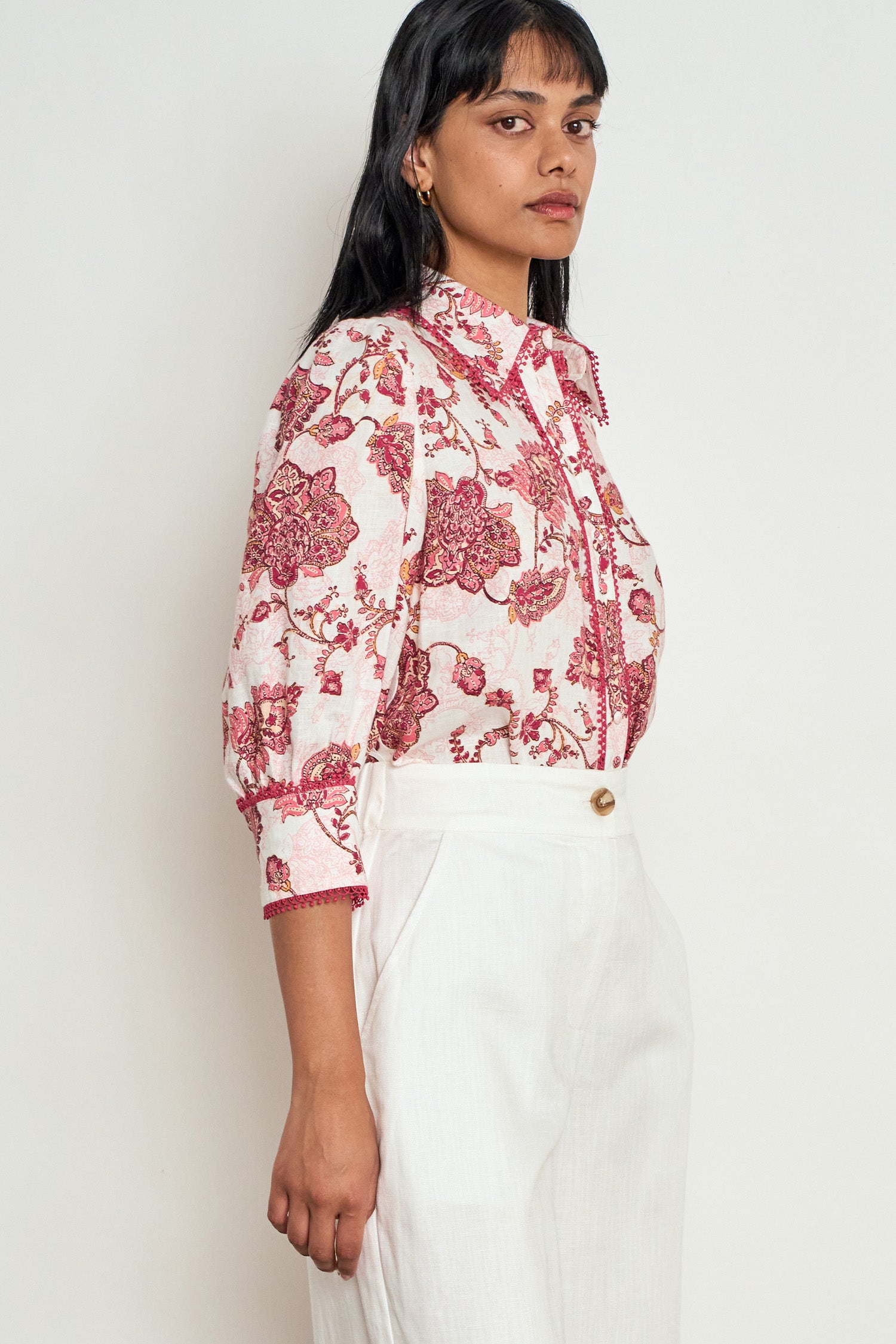 ZOE KRATZMANN SERENADE TOP ROSE PAISLEY LINEN BLOUSE