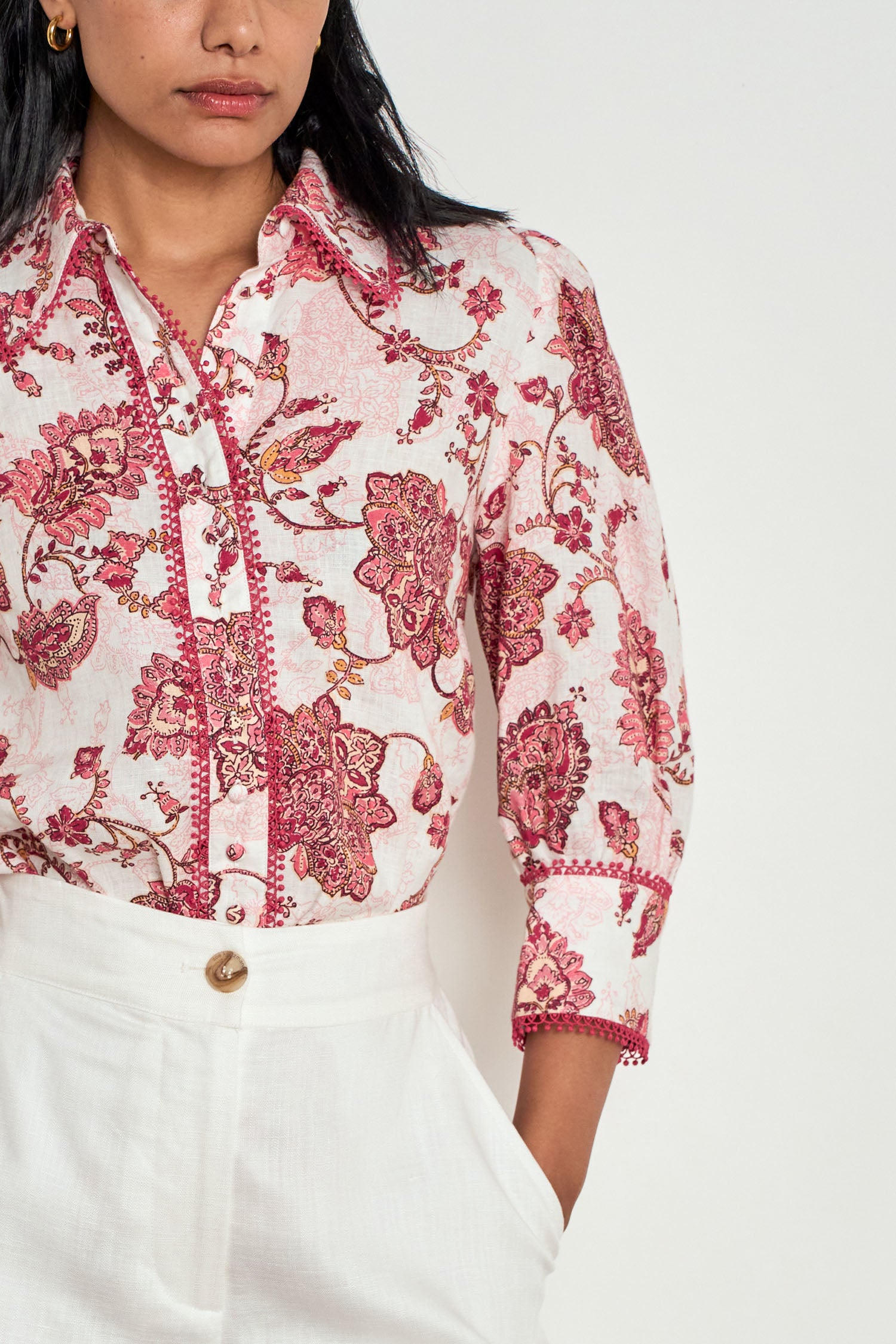 ZOE KRATZMANN SERENADE TOP ROSE PAISLEY LINEN BLOUSE