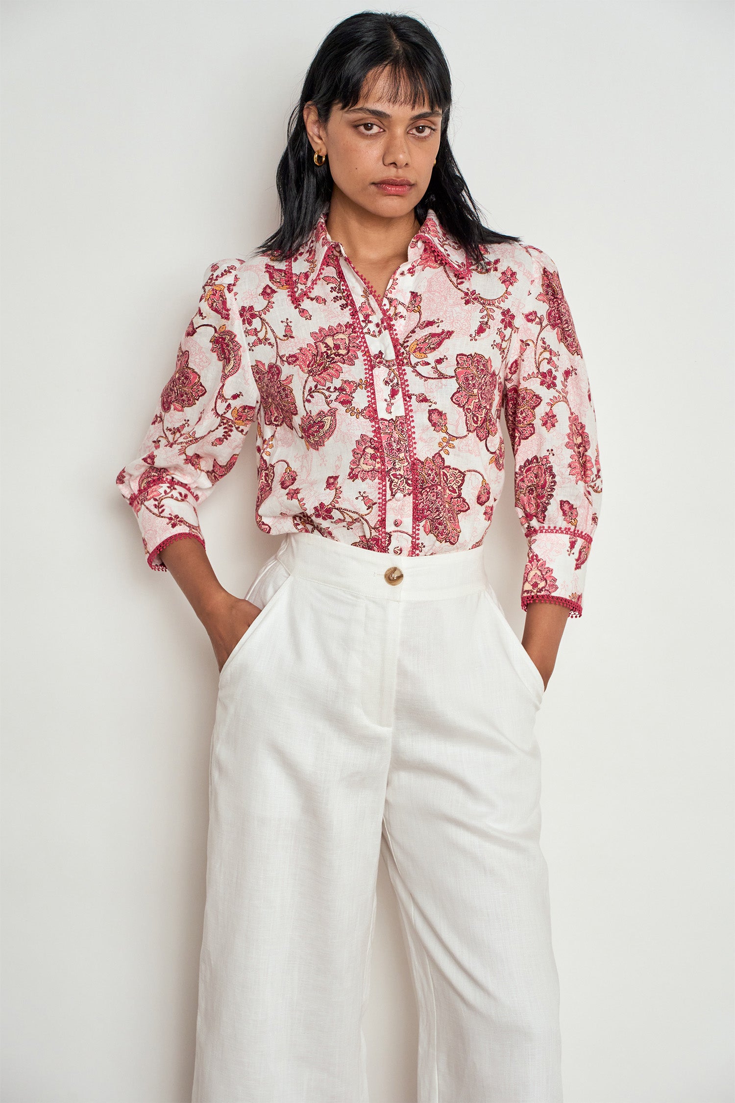 ZOE KRATZMANN SERENADE TOP ROSE PAISLEY LINEN BLOUSE