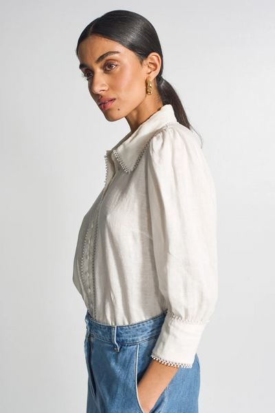 ZOE KRATZMANN SERENADE TOP LINEN BLOUSE IVORY PORCELAIN WHITE