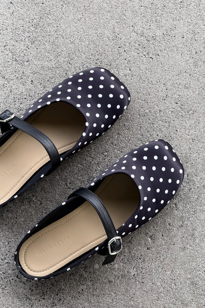 INK SPOT SHOES BLACK AND WHITE SPOT SLIP ON SLIDE FOOTWEAR