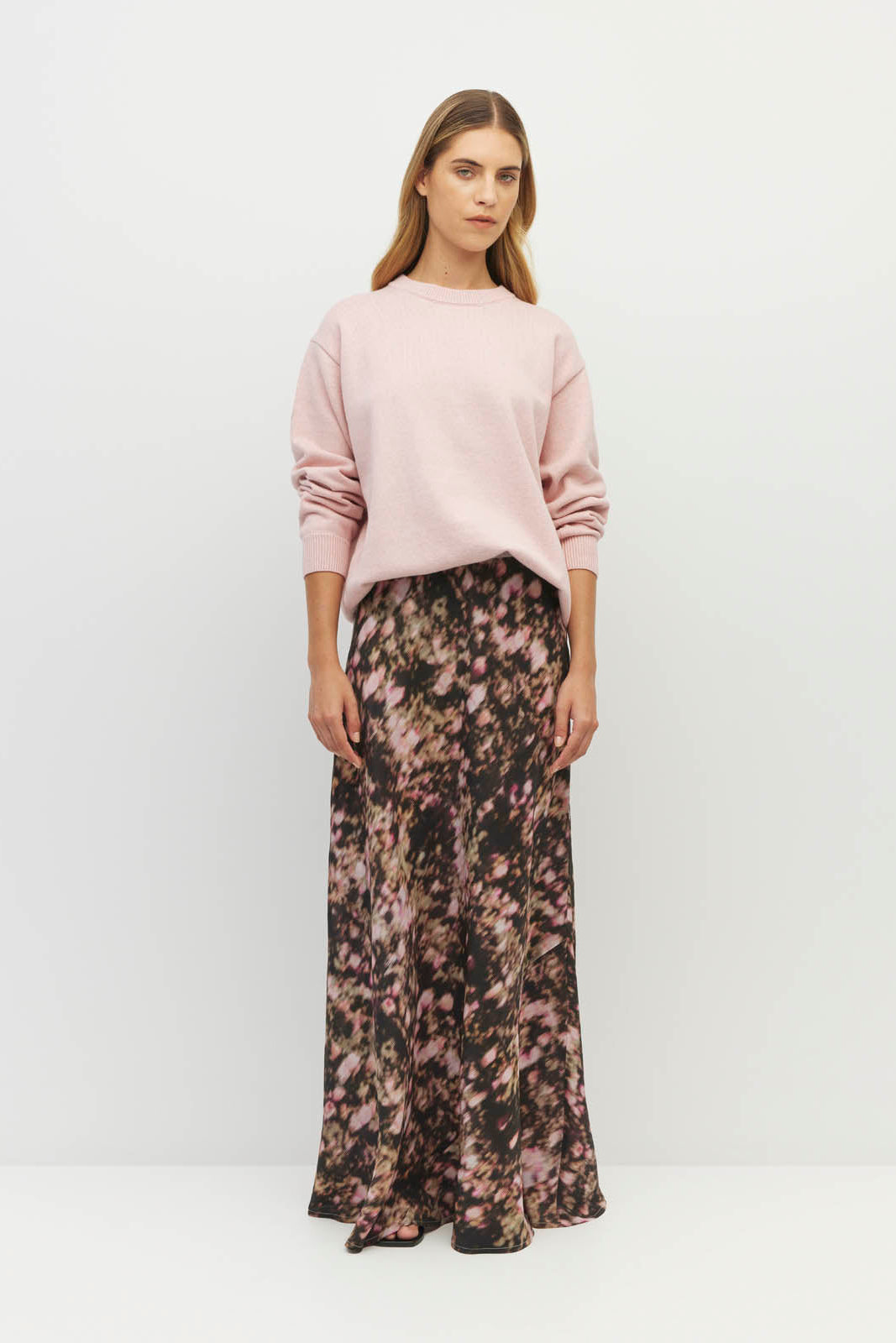 JULIETTE HOGAN ARIELLE SKIRT SILK MAXI BIAS CUT PINK FLROAL SKIRT