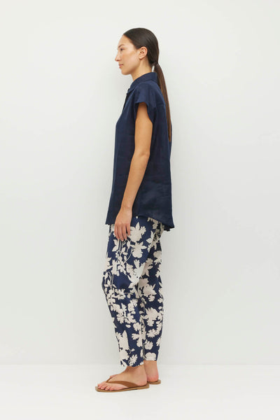 JULIETTE HOGAN LEONARD PANT NAVY FLORAL SILK TROUSER