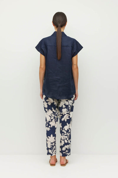 JULIETTE HOGAN LEONARD PANT NAVY FLORAL SILK TROUSER