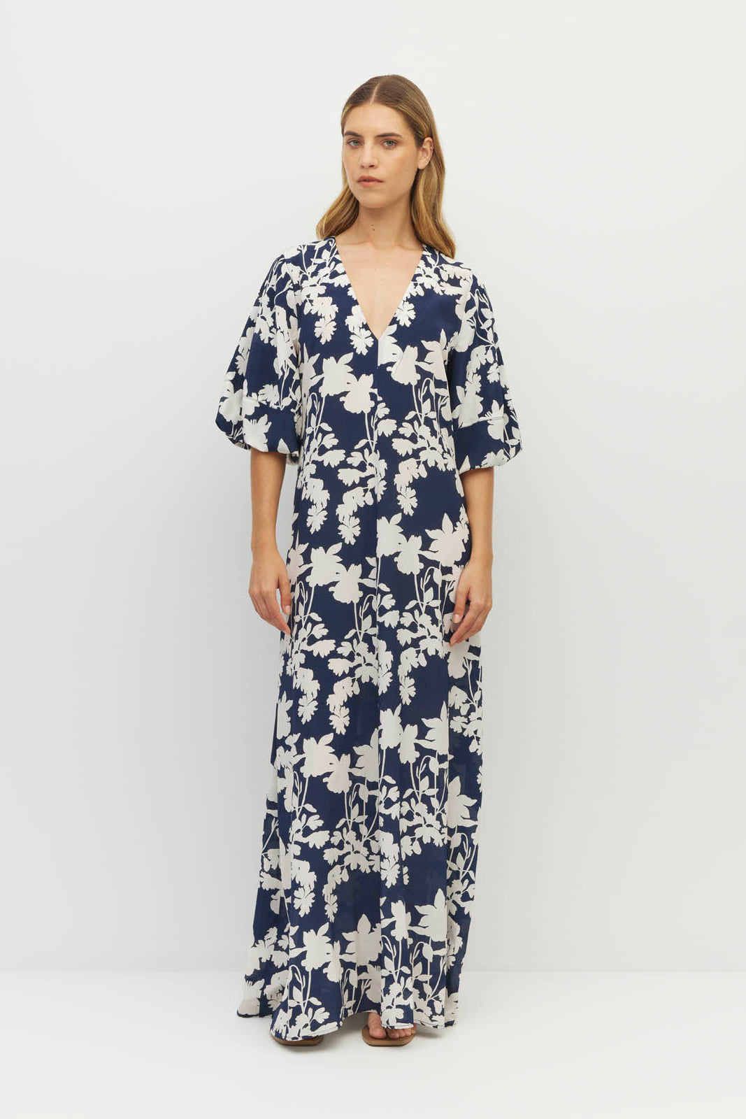 JULIETTE HOGAN PIPER DRESS SILK NAVY FLORAL MAXI DRESS