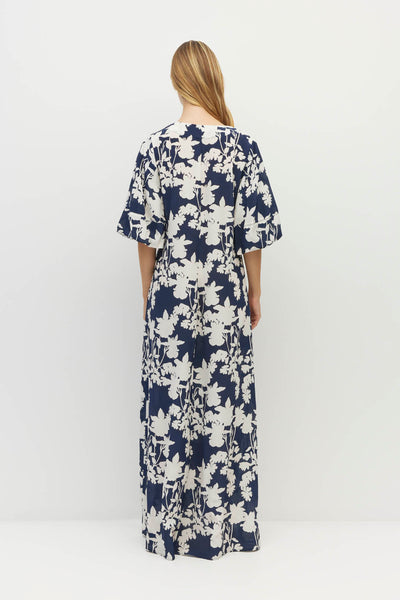 JULIETTE HOGAN PIPER DRESS SILK NAVY FLORAL MAXI DRESS