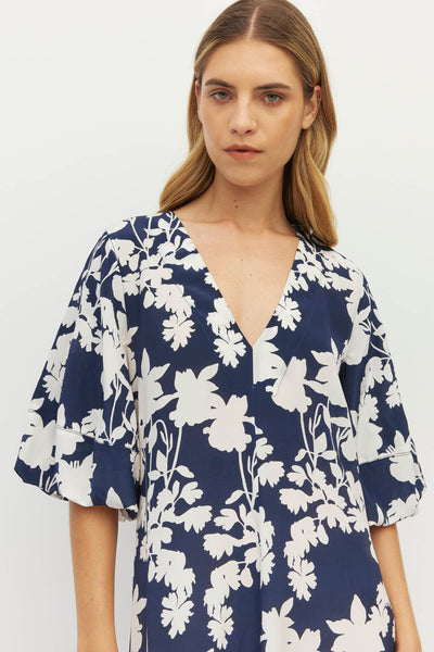 JULIETTE HOGAN PIPER DRESS SILK NAVY FLORAL MAXI DRESS