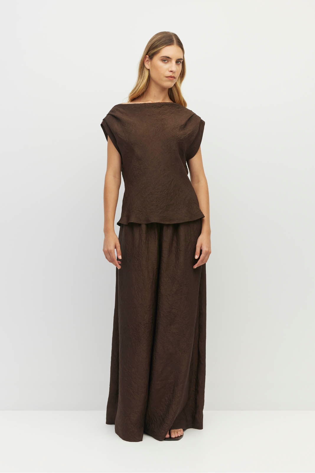 JULIETTE HOGAN MONACO TOP ACETATE VICOSE POLYESTER CHOCOLATE BROWN TOP