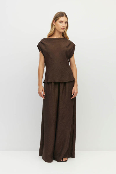 JULIETTE HOGAN MONACO TOP ACETATE VICOSE POLYESTER CHOCOLATE BROWN TOP