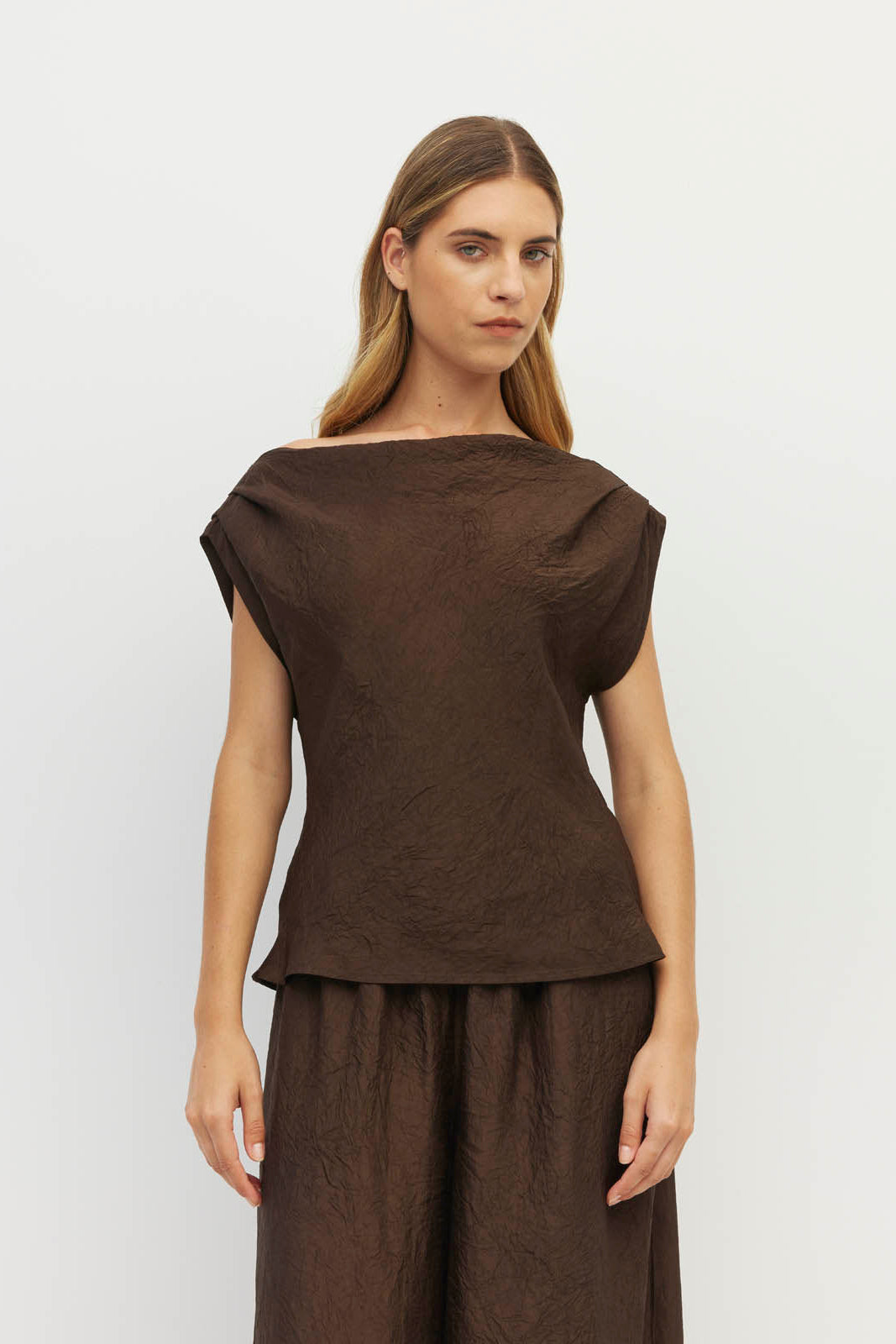 JULIETTE HOGAN MONACO TOP ACETATE VICOSE POLYESTER CHOCOLATE BROWN TOP