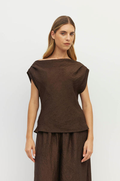 JULIETTE HOGAN MONACO TOP ACETATE VICOSE POLYESTER CHOCOLATE BROWN TOP