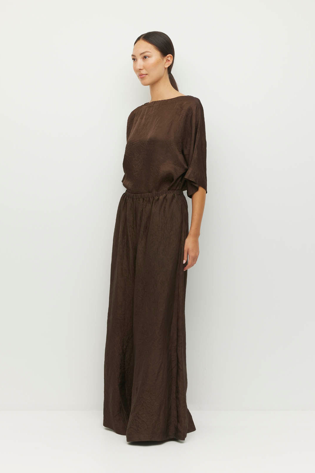 JULIETTE HOGAN PALAZZO PANT ACETATE CHOCOLATE BROWN TROUSER