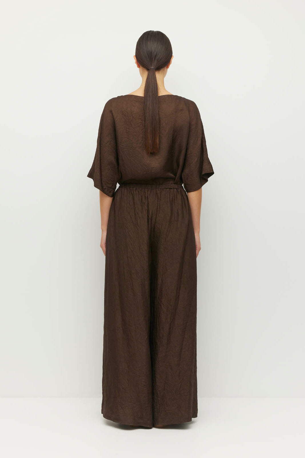 JULIETTE HOGAN PALAZZO PANT ACETATE CHOCOLATE BROWN TROUSER