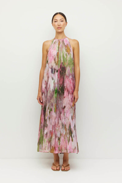 JULIETTE HOGAN ASTRID DRESS POLYESTER PINK FLORAL MIDI MAXI HALTER DRESS