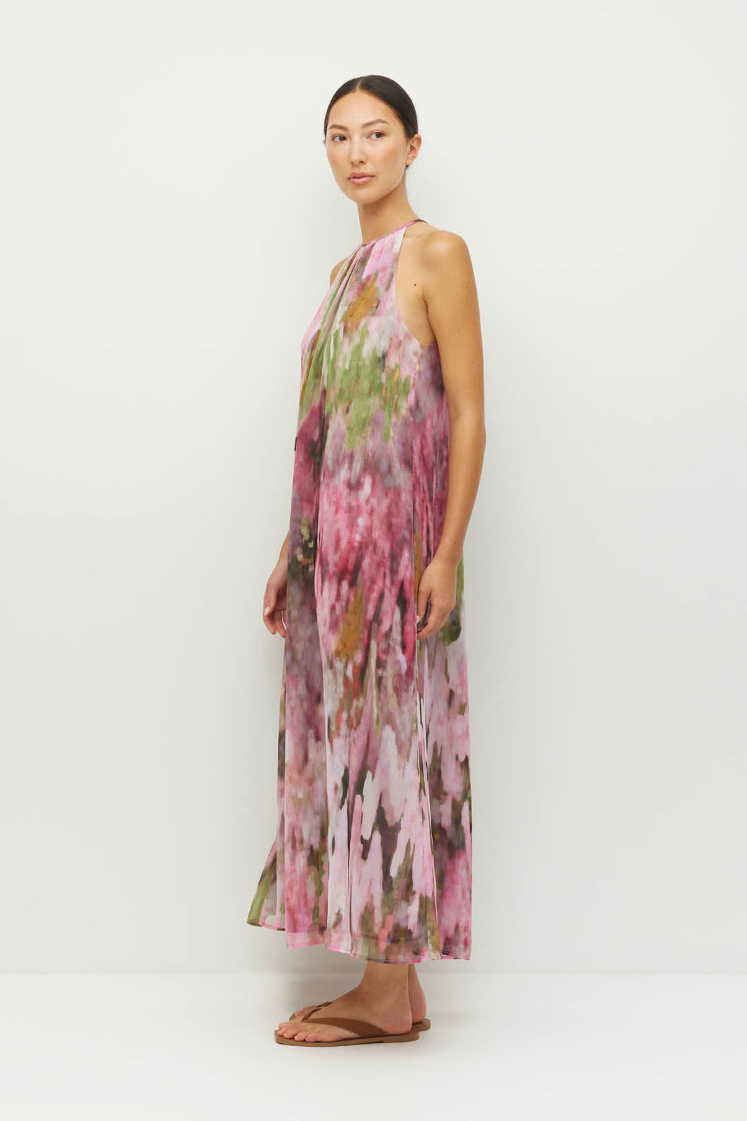 JULIETTE HOGAN ASTRID DRESS POLYESTER PINK FLORAL MIDI MAXI HALTER DRESS