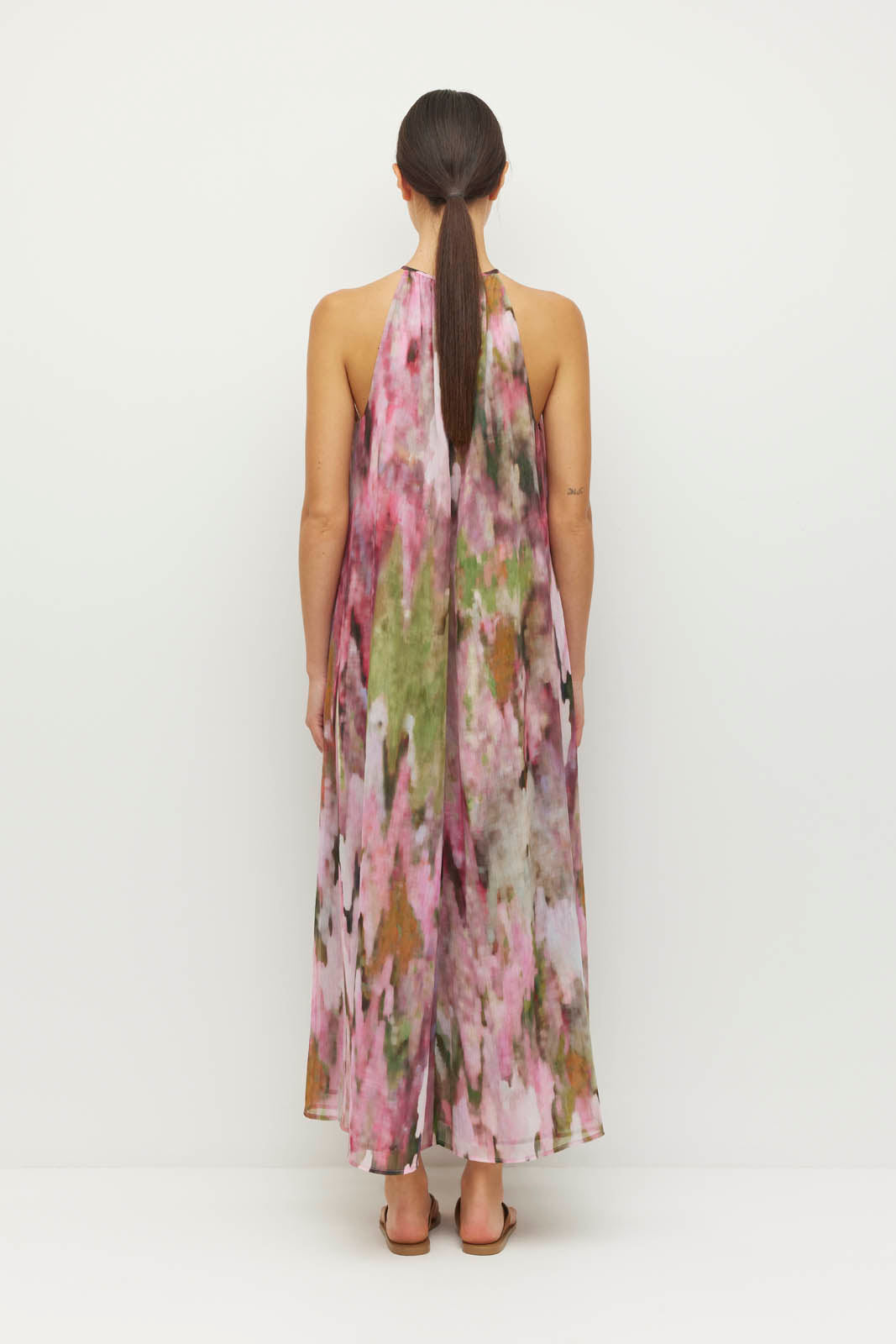 JULIETTE HOGAN ASTRID DRESS POLYESTER PINK FLORAL MIDI MAXI HALTER DRESS