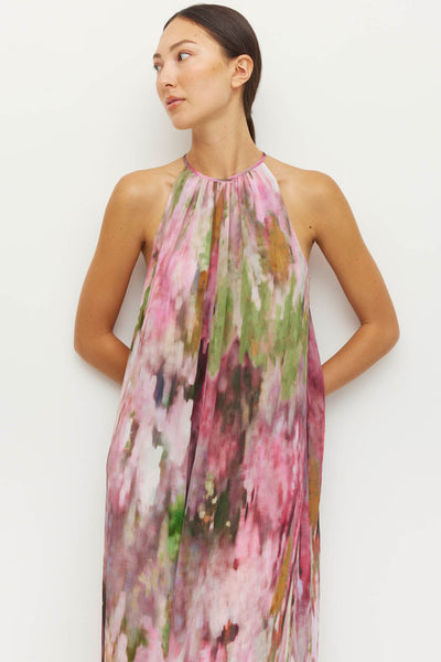 JULIETTE HOGAN ASTRID DRESS POLYESTER PINK FLORAL MIDI MAXI HALTER DRESS